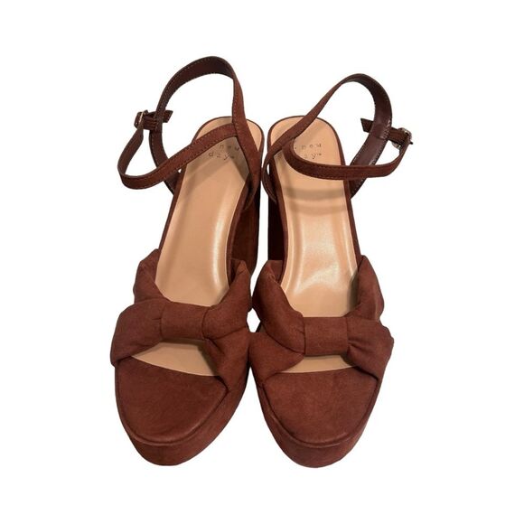 A New Day Sepia Brown Riah Open Toe Ankle Strap Block Heels Women's Size 9.5 - Picture 2 of 10